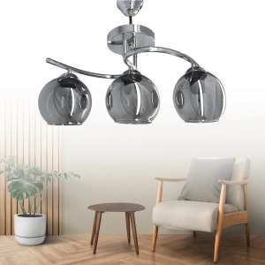 Fuji Krom 3'lü Füme Camlı Avize